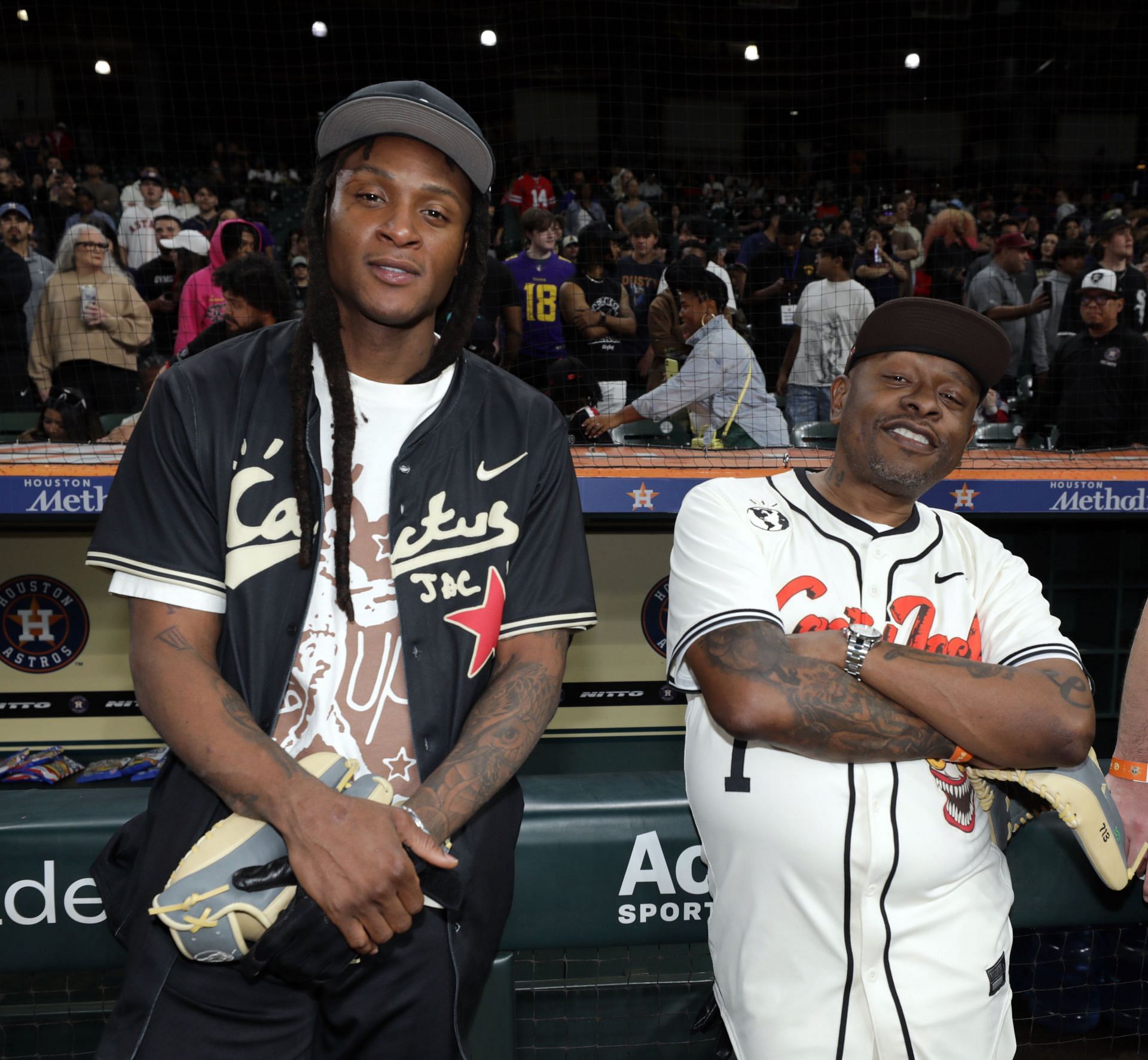 DeAndre Hopkins, left, and Scarface at the Cactus Jack HBCU Celebrity Softball Classic on February 15, 2024