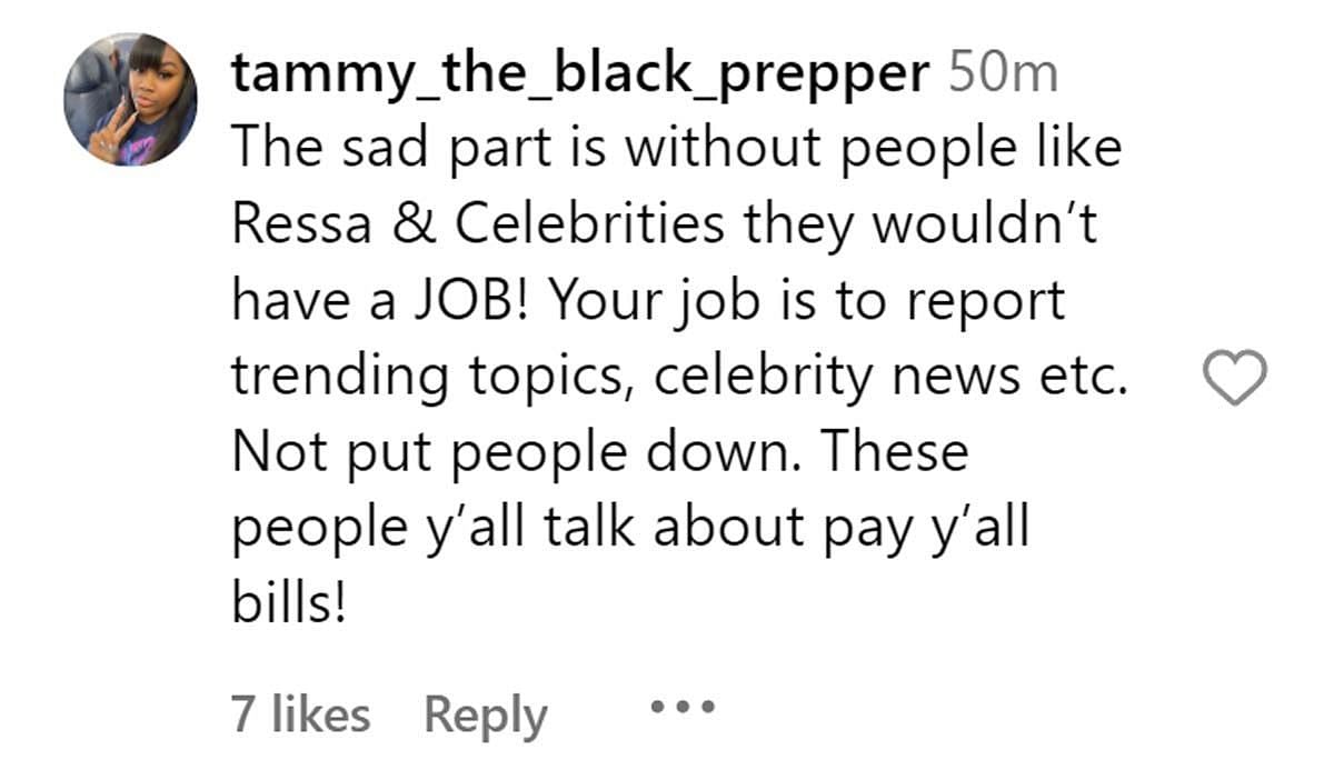 A comment reacting to the news (Image via Instagram/ @tammy_the_black_prepper)