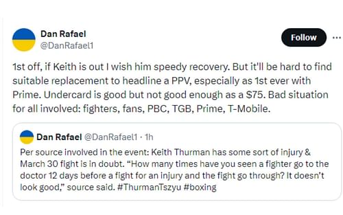 Rafael's tweets regarding Thurman vs. Tszyu [Image courtesy: @DanRafael1 - X]