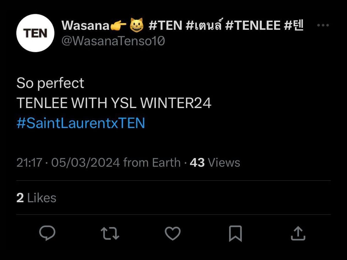 Fans appreciate NCT Ten&#039;s look for the Yves Saint Laurent men&#039;s winter collection for Paris Fashion Week 2024 (Image via X/Viraltakes)