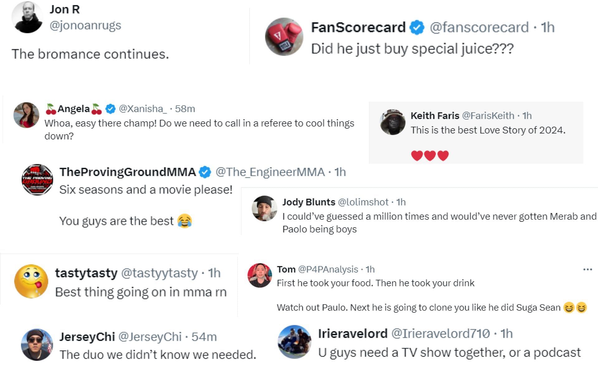 Screenshot of fan reactions to Paulo Costa&#039;s post on X