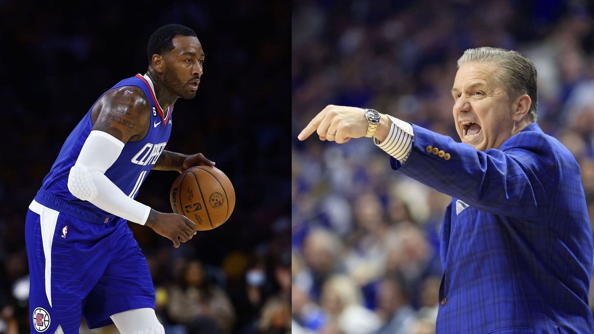 Former Kentucky player John Wall (left) and Kentucky Wildcats coach John Calipari (right)