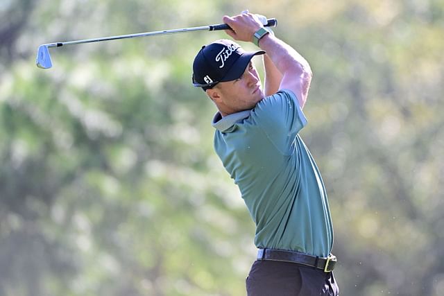 Justin Thomas plays his shot from the 17th tee during the third round of the Valspar Championship at Copperhead Course at Innisbrook Resort and Golf Club