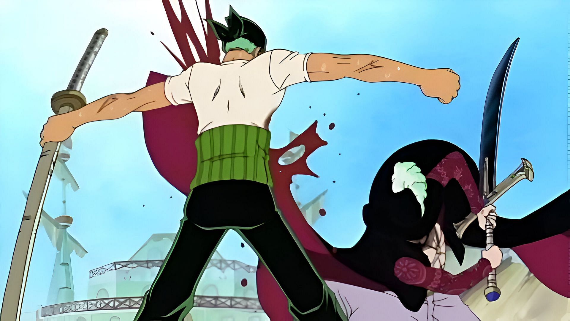 Zoro getting slashed by Mihawk (Image via Toei Animation)