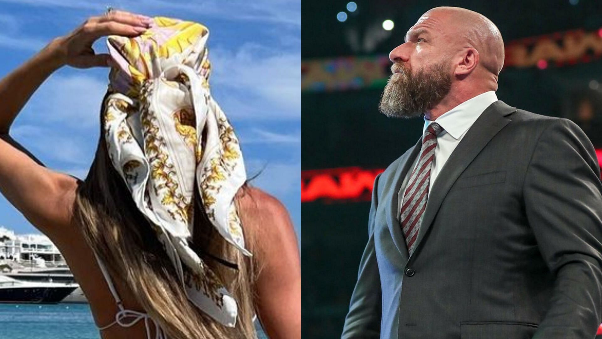 Kelly Kelly (left) and WWE Chief Content Officer Triple H (right)