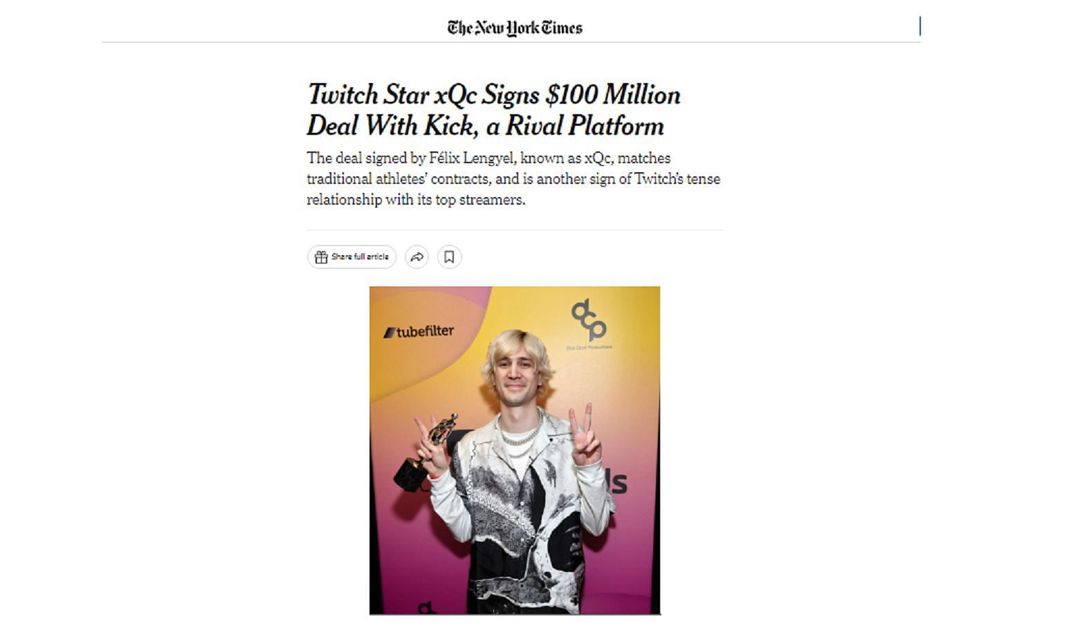 Felix signed a massive 100 million on-exclusive deal with Kick.com (Image via New York Times)