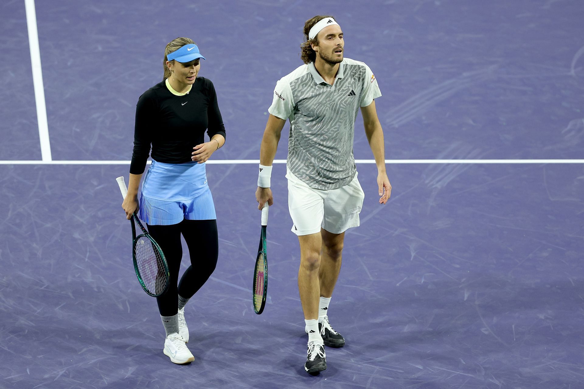 Paula Badosa and Stefanos Tsitsipas at the Tie Break Tens in Indian Wells