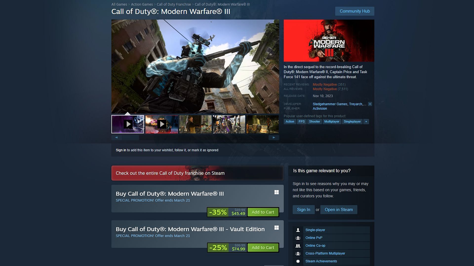 Modern Warfare 3 discount details on Steam explored (Images via Valve/Activision)