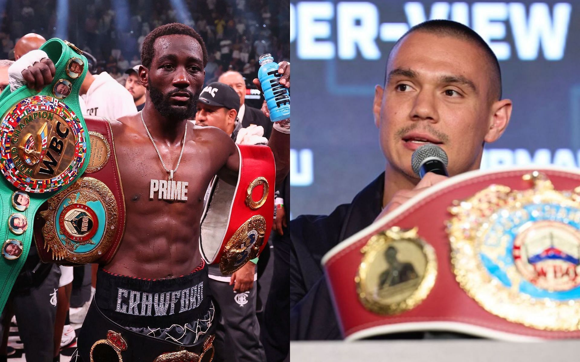 Terence Crawford (left) is now the WBO mandatory challenger for Tim Tszyu (right) [Images Courtesy: @GettyImages, @timtszyu on Instagram]