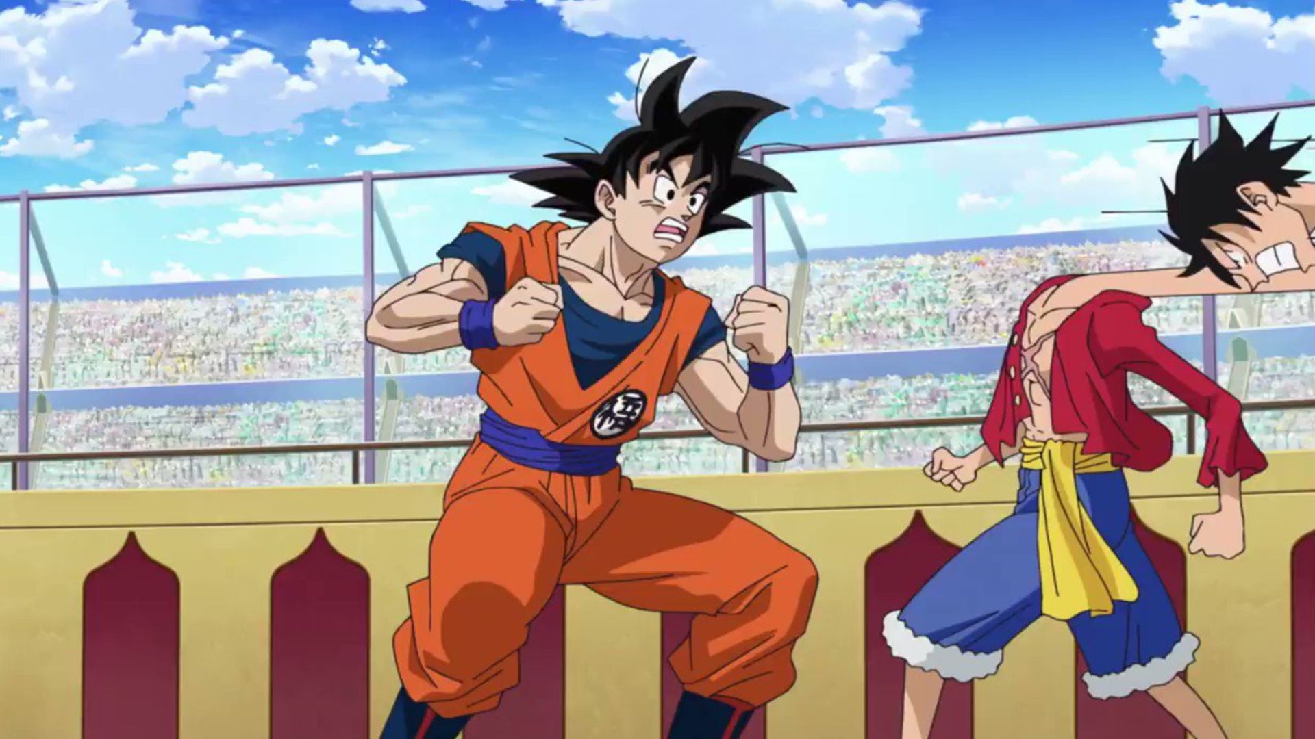 A funny moment between Goku and Luffy (Image via Toei Animation)