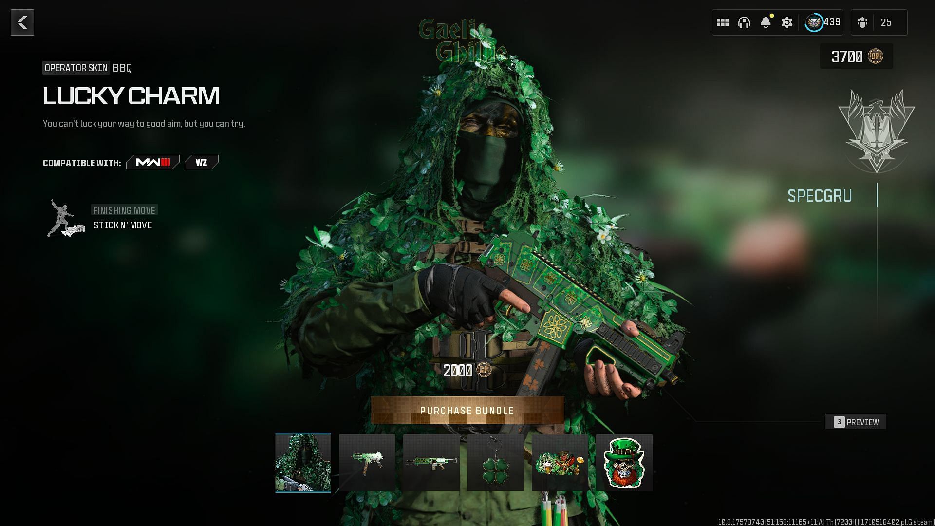 Details of the Warzone and MW3 St Patrick&#039;s Day bundle &quot;Gaelic Ghillie&quot; explored (Image via Activision)