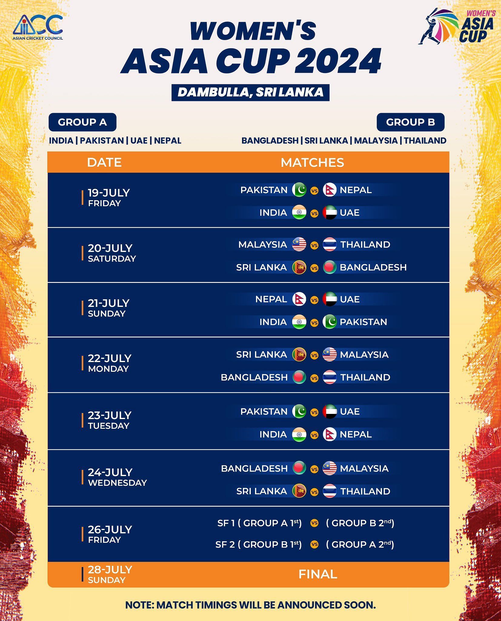 एशिया कप 2024 का पूरा कार्यक्रम