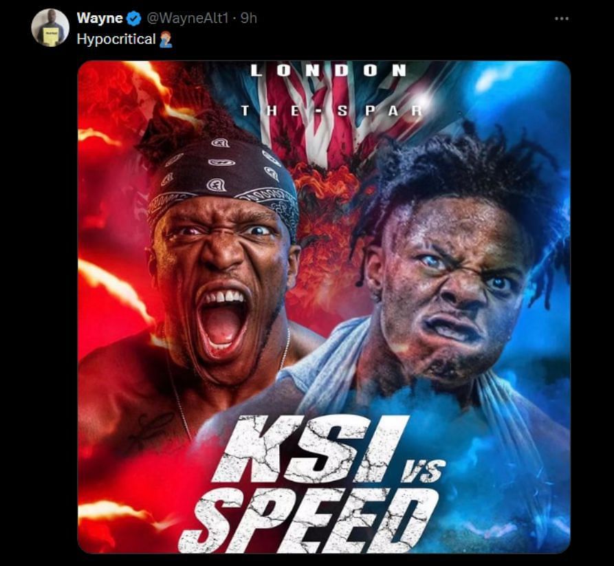 Fans calling out KSI for a charity fight with IShowSpeed (Image via @WayneAlt1/X)