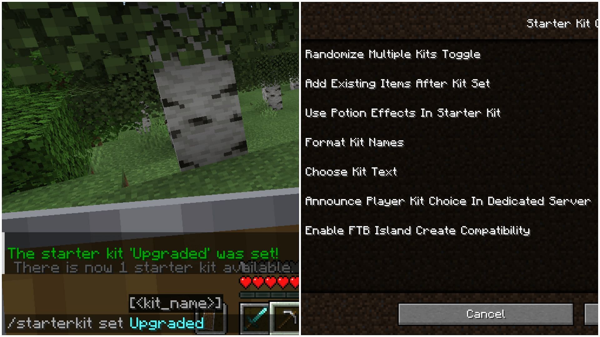 The kit mod can be configured through in-game commands or external text files (Images via Mojang Studios)