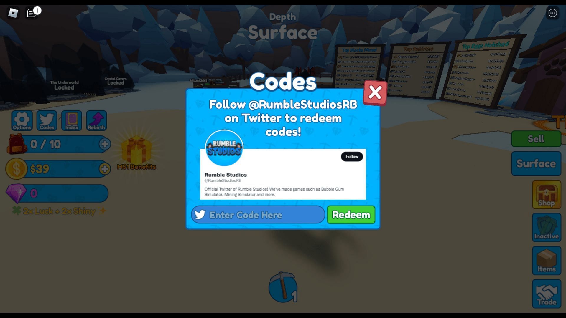 Redeem codes in Mining Simulator 2 (Roblox || Sportskeeda)