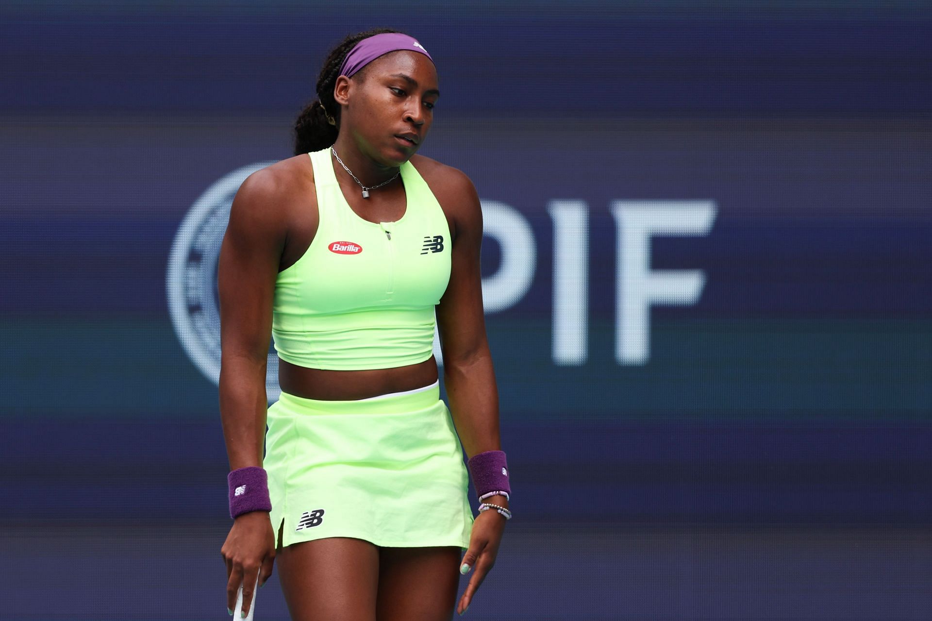 Coco Gauff pictured during her fourth-round match at the 2024 Miami Open