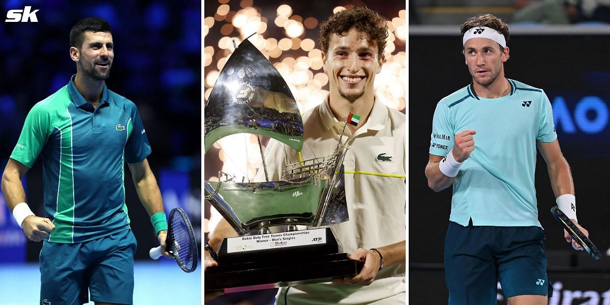 From L-R: Novak Djokovic, Ugo Humbert and Casper Ruud.