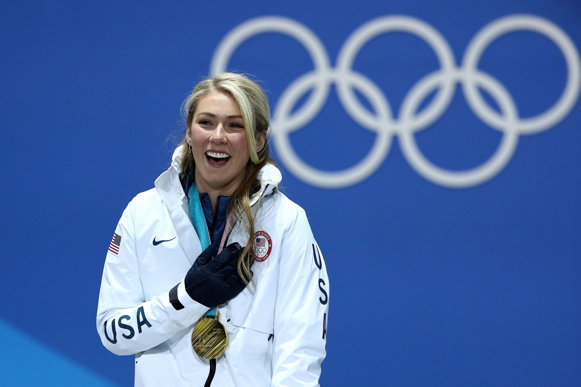 Mikaela Shiffrin of the United States celebrates during the medal ceremony of the PyeongChang 2018 Winter Olympic Games. (Photo by Alexander Hassenstein/Getty Images)