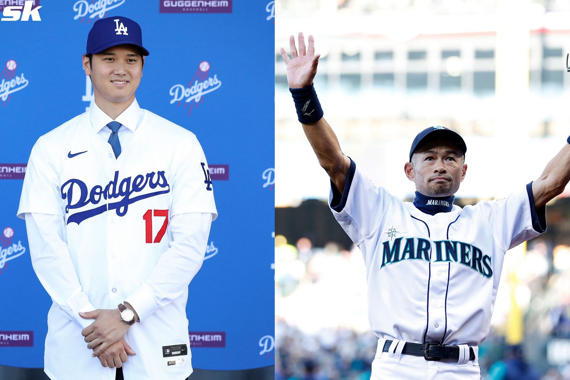 Shohei Ohtani bids farewell to Ichiro Suzuki.