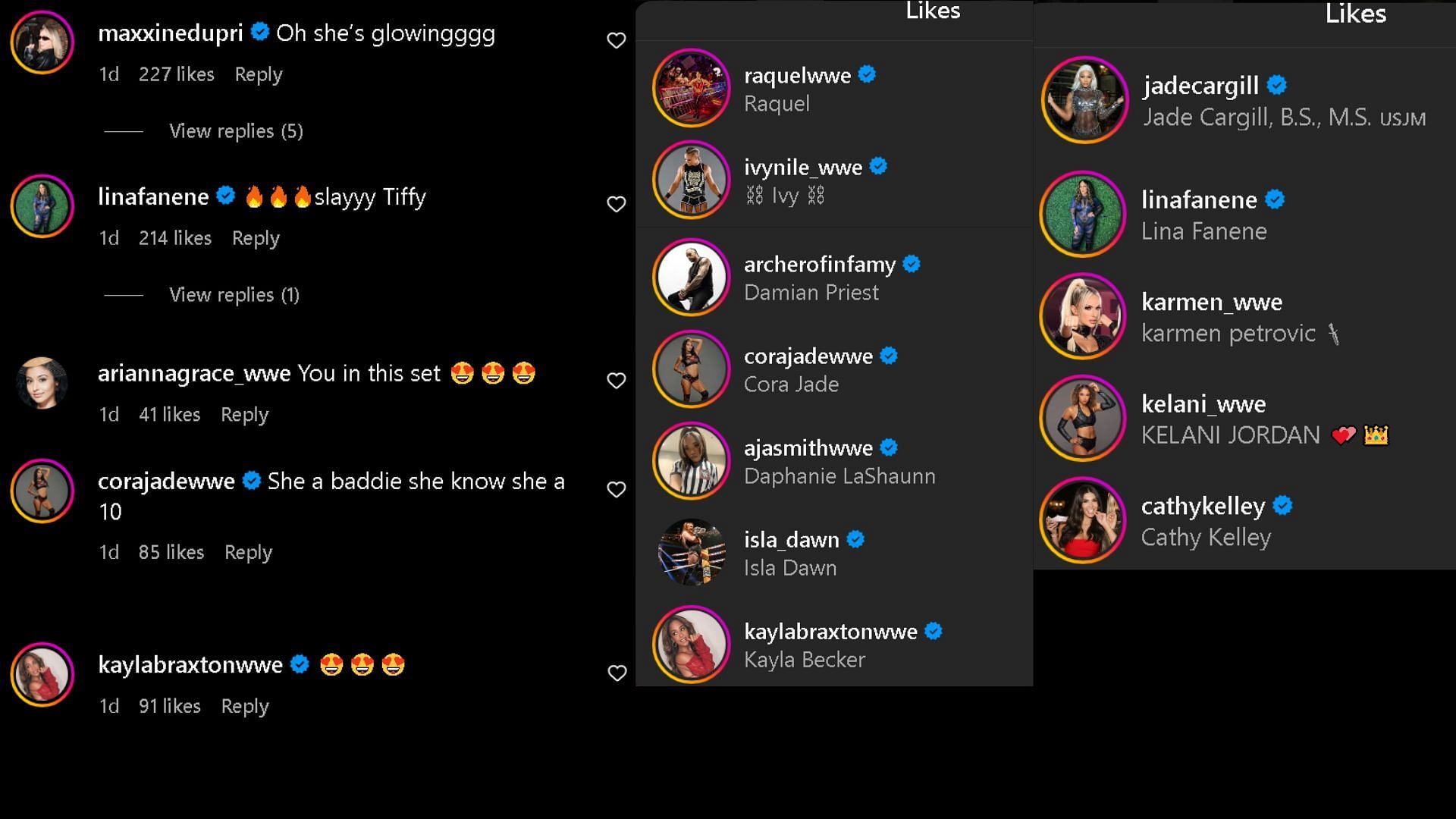 A screengrab of reactions on the Instagram post.