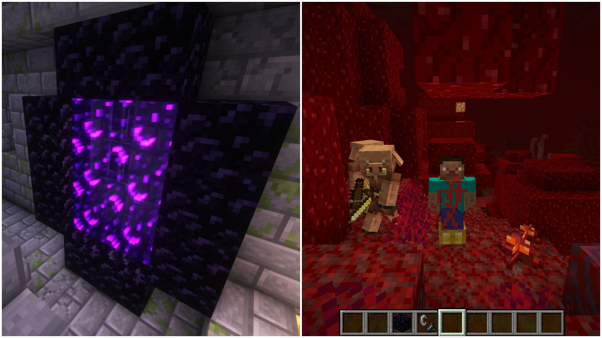 Minecraft Redditors discuss how the Nether portal colors do not match the Nether (Images via Mojang Studios)
