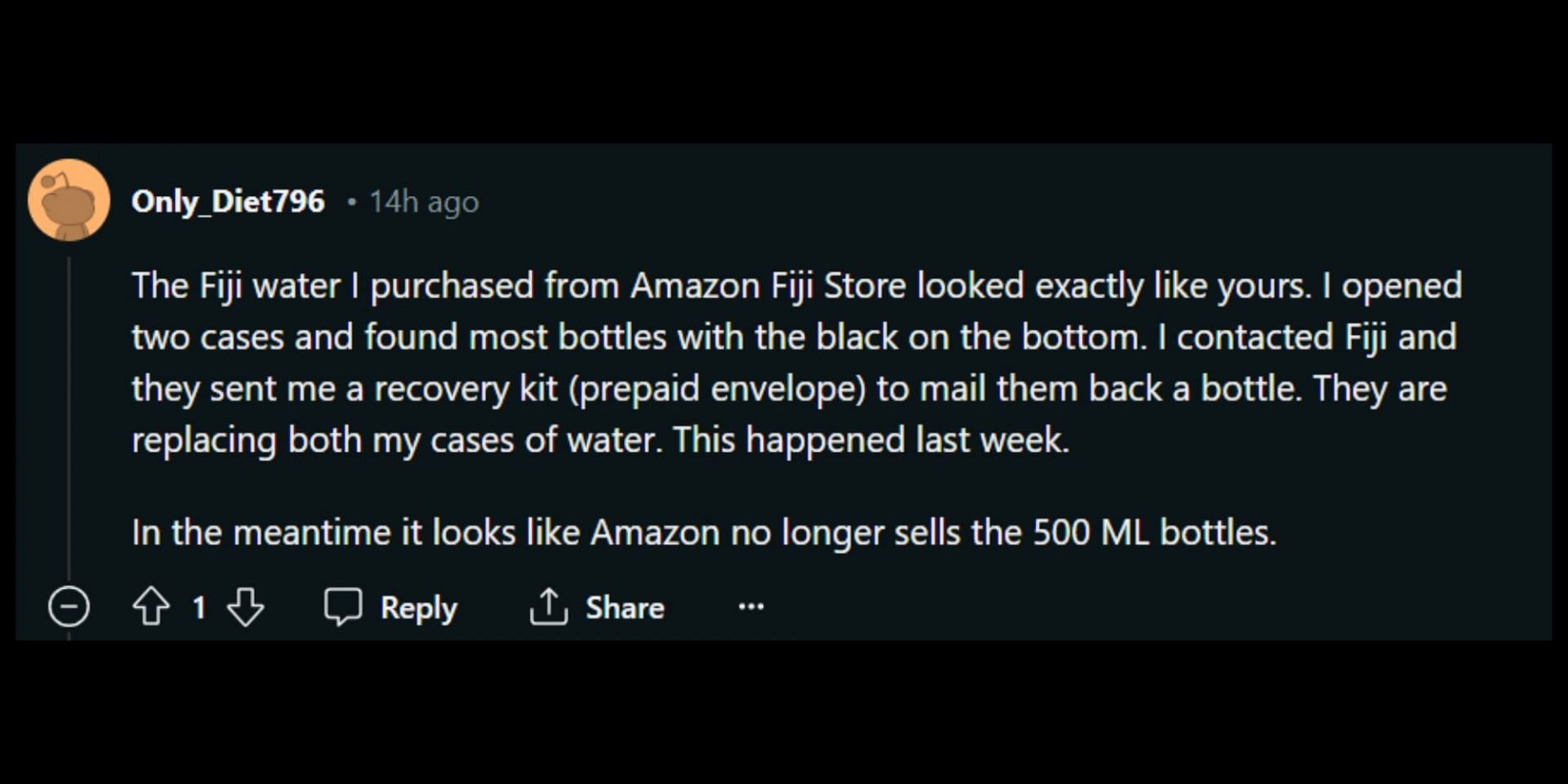 Fiji products spark recall concern amid Amazon safety notice sent to customers. (Image via Reddit/@Teds_Frozen_Head)
