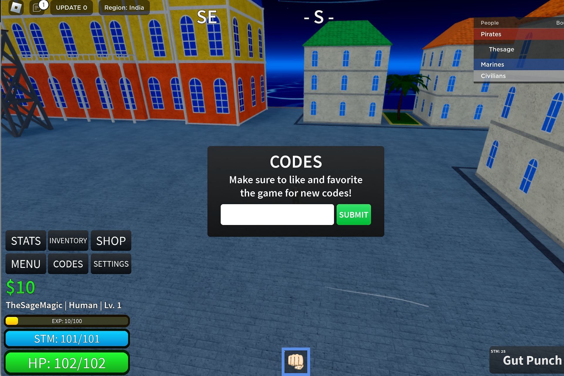 The code redemption space (Image via Roblox)