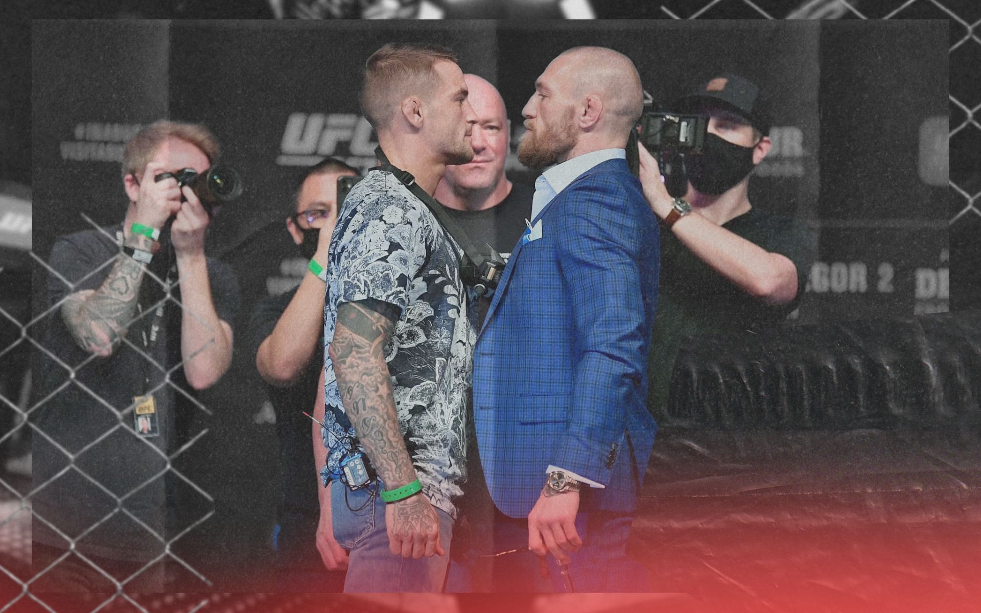 Dustin Poirier (left) face off Conor McGregor (right) ahead of their triology. [Image courtesy: Getty Images]