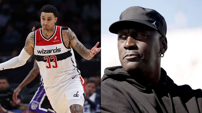 Kyle Kuzma celebrates Michael Jordan's iconic 1982 game-winning shot
