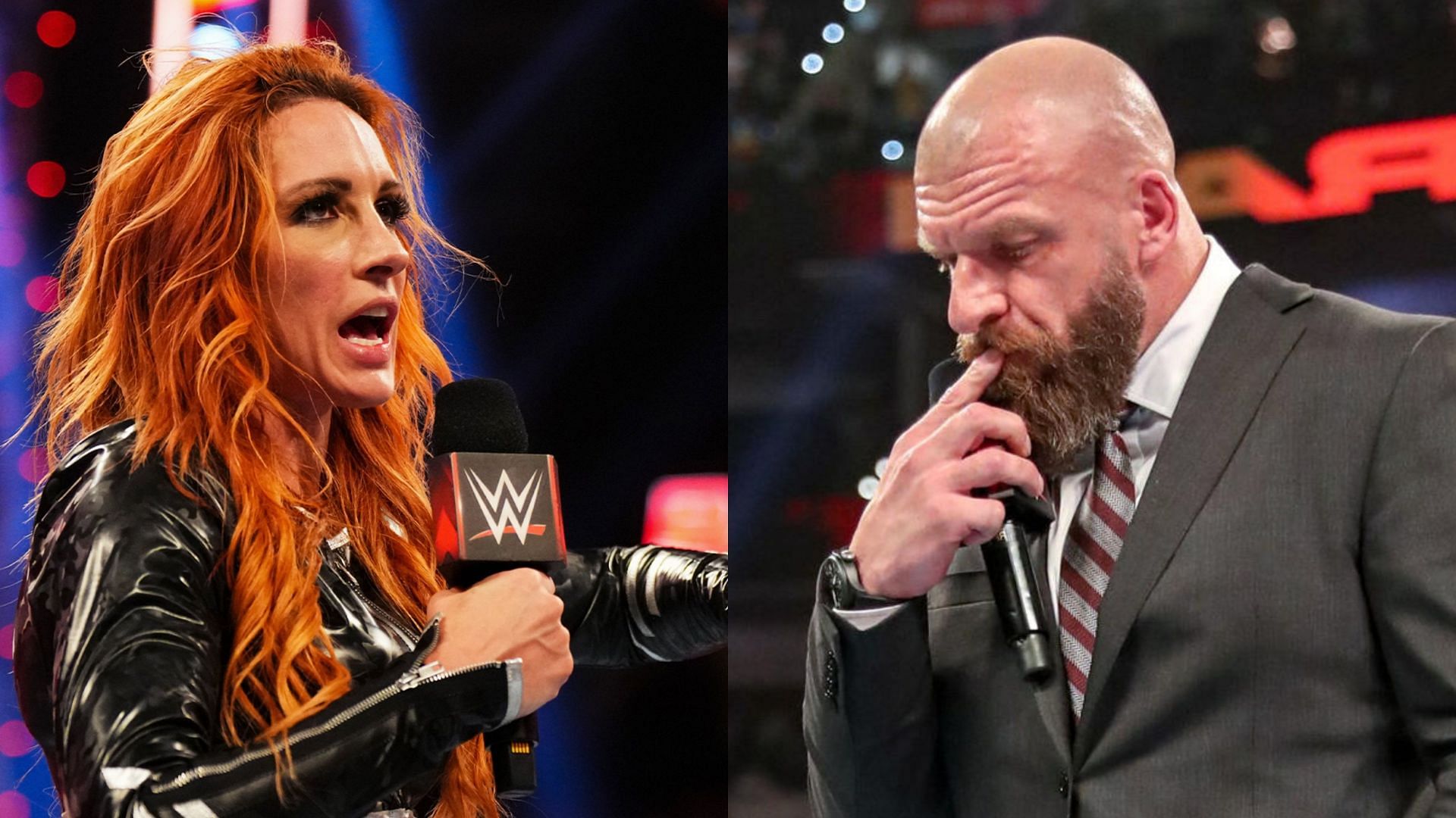 Becky Lynch (left) and WWE CCO Triple H (right)