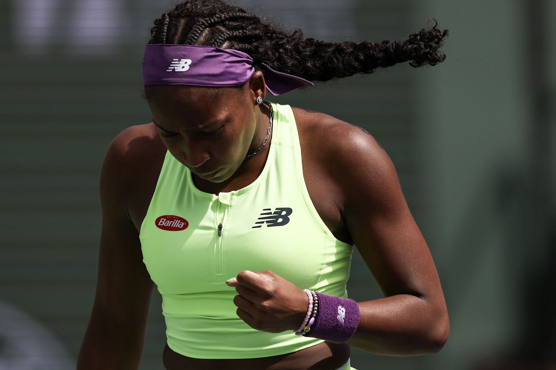 Coco Gauff during her match against Clara Burel at the BNP Paribas Open 2024 - Day 7