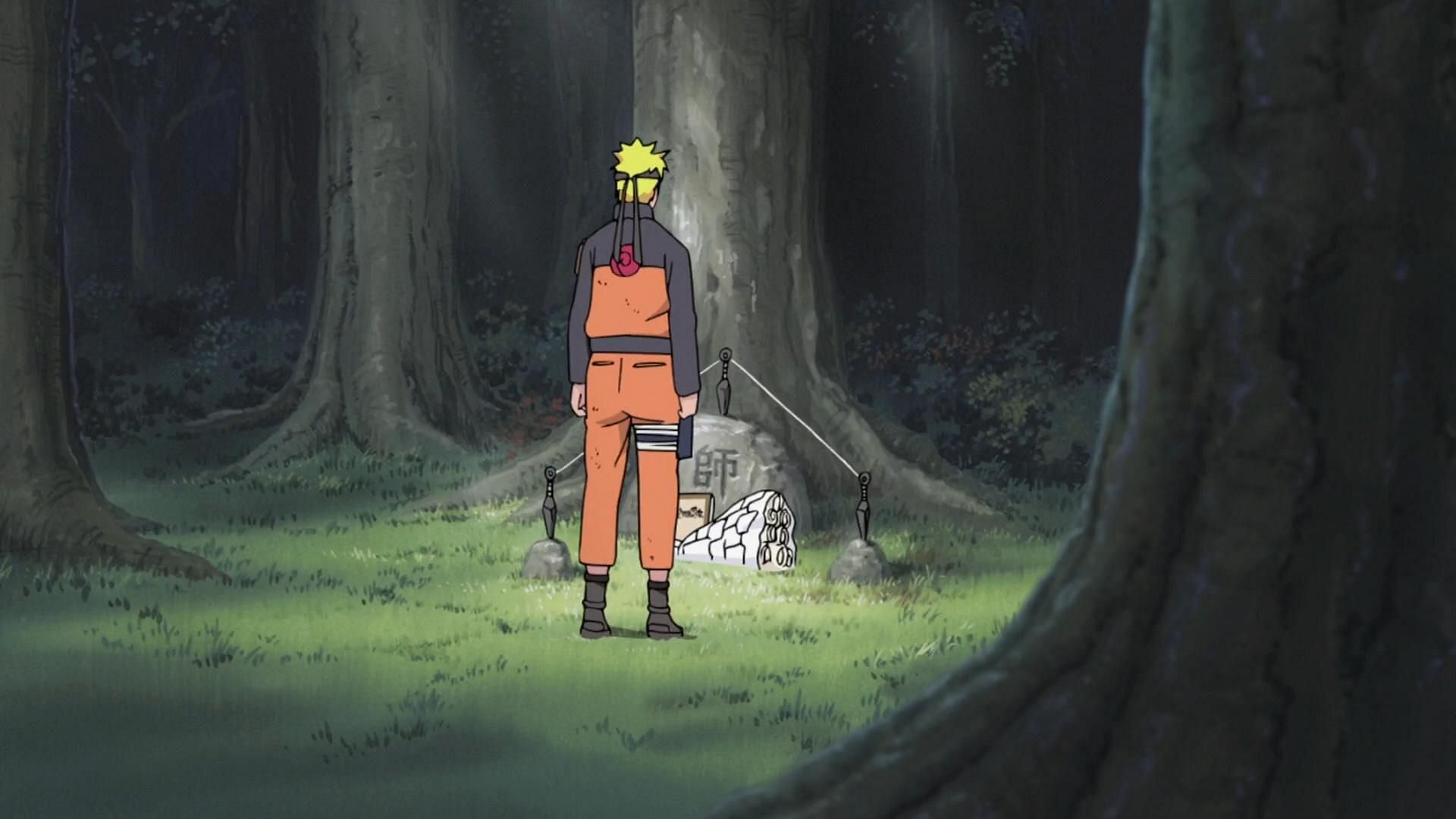 Naruto paying homage to his beloved teacher (Image via Studio Pierrot)