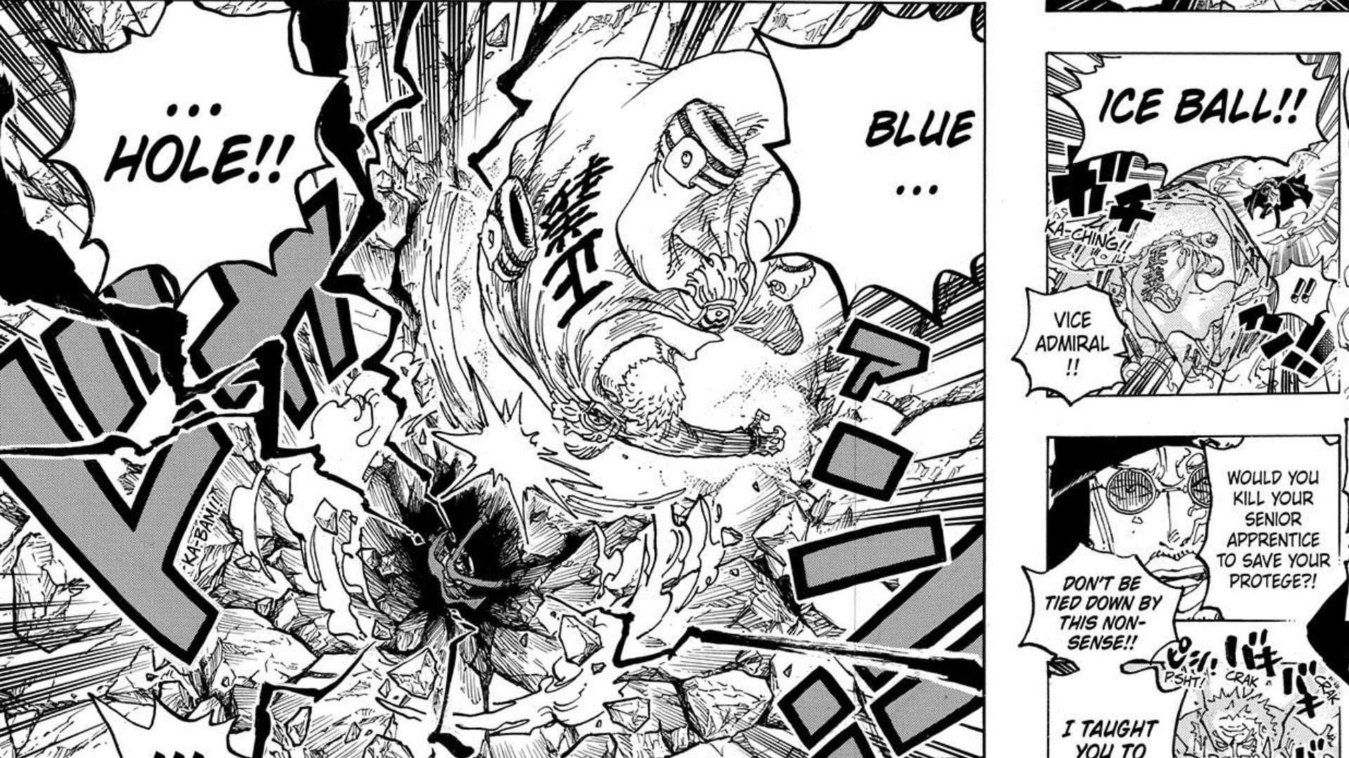 Garp uses the Blue Hole technique on Kuzan (Image via Shueisha)