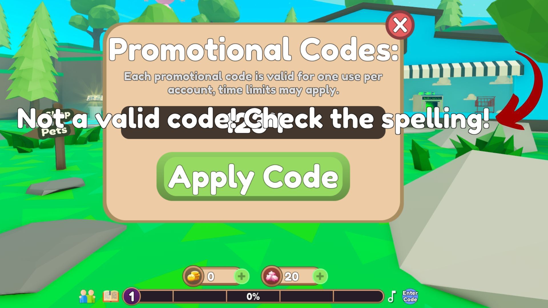 Bakery Simulator invalid code issue (Image via Roblox)