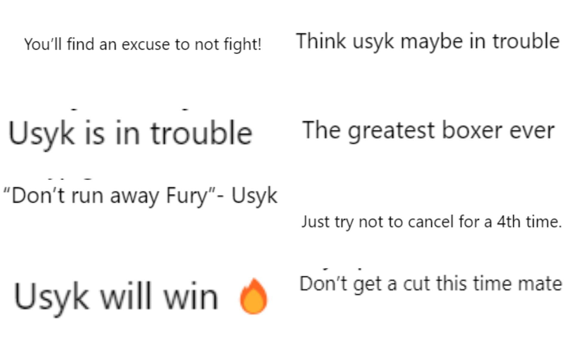 [Comments from @TysonFury comment section on Instagram]