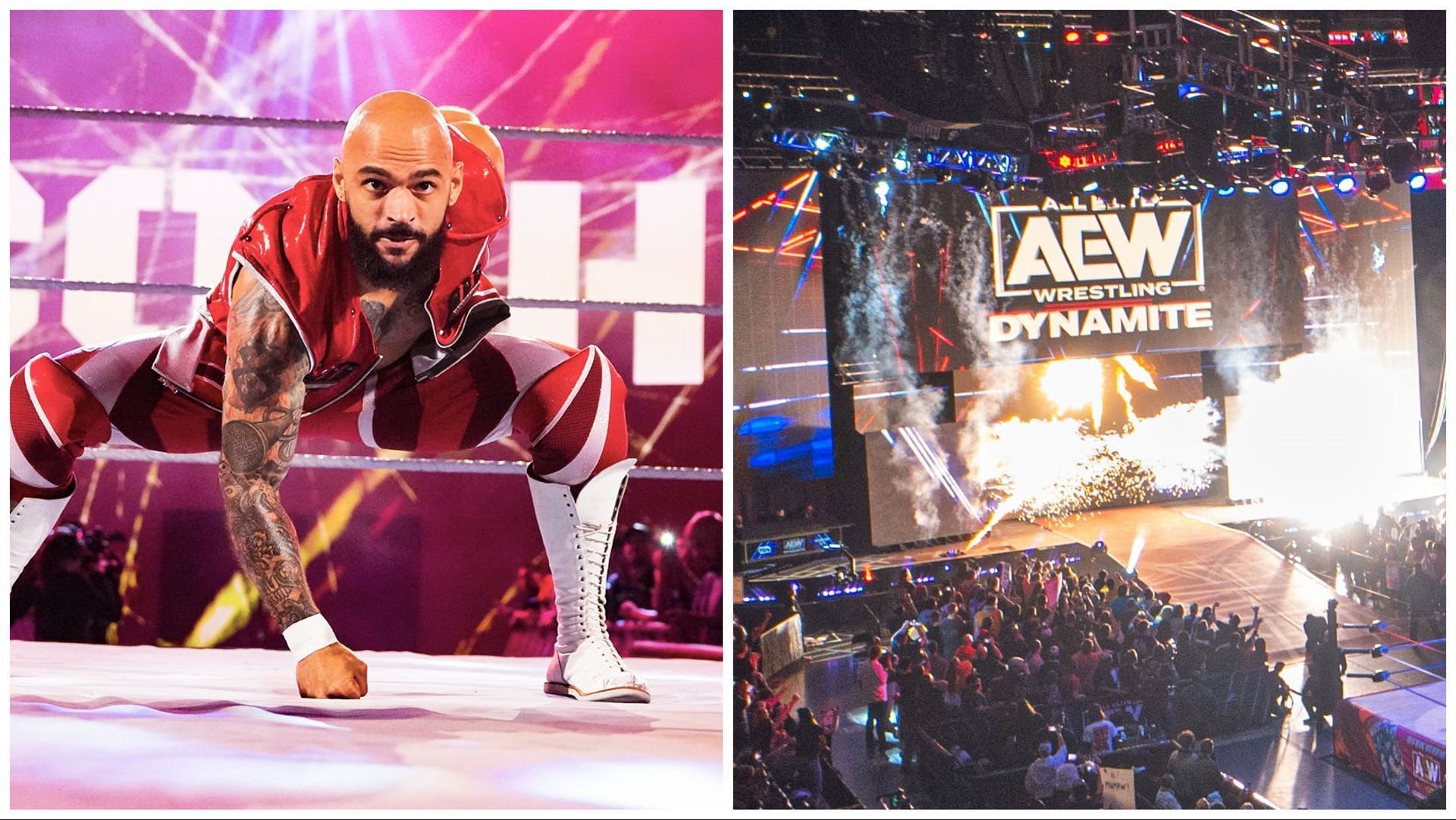 Ricochet stands tall in the WWE ring, fans pack arena for a live AEW Dynamite