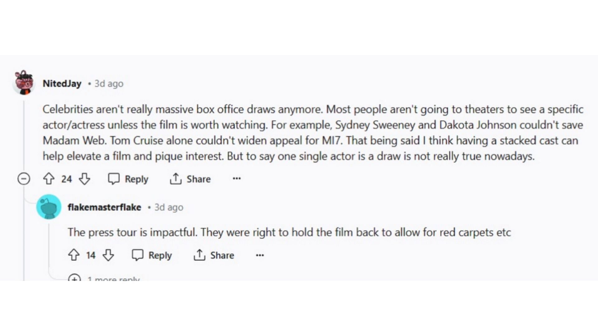 Fan reactions on Timothee&#039;s success at the box office (Image via Reddit)