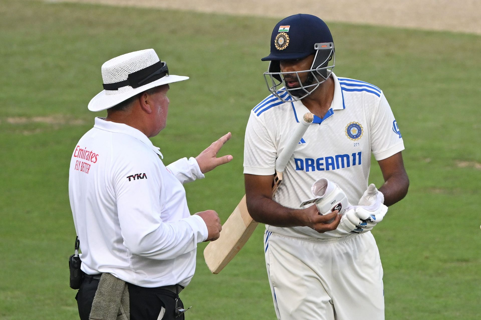 Ravichandran Ashwin with an animated discussion with umpire Marais Erasmus
