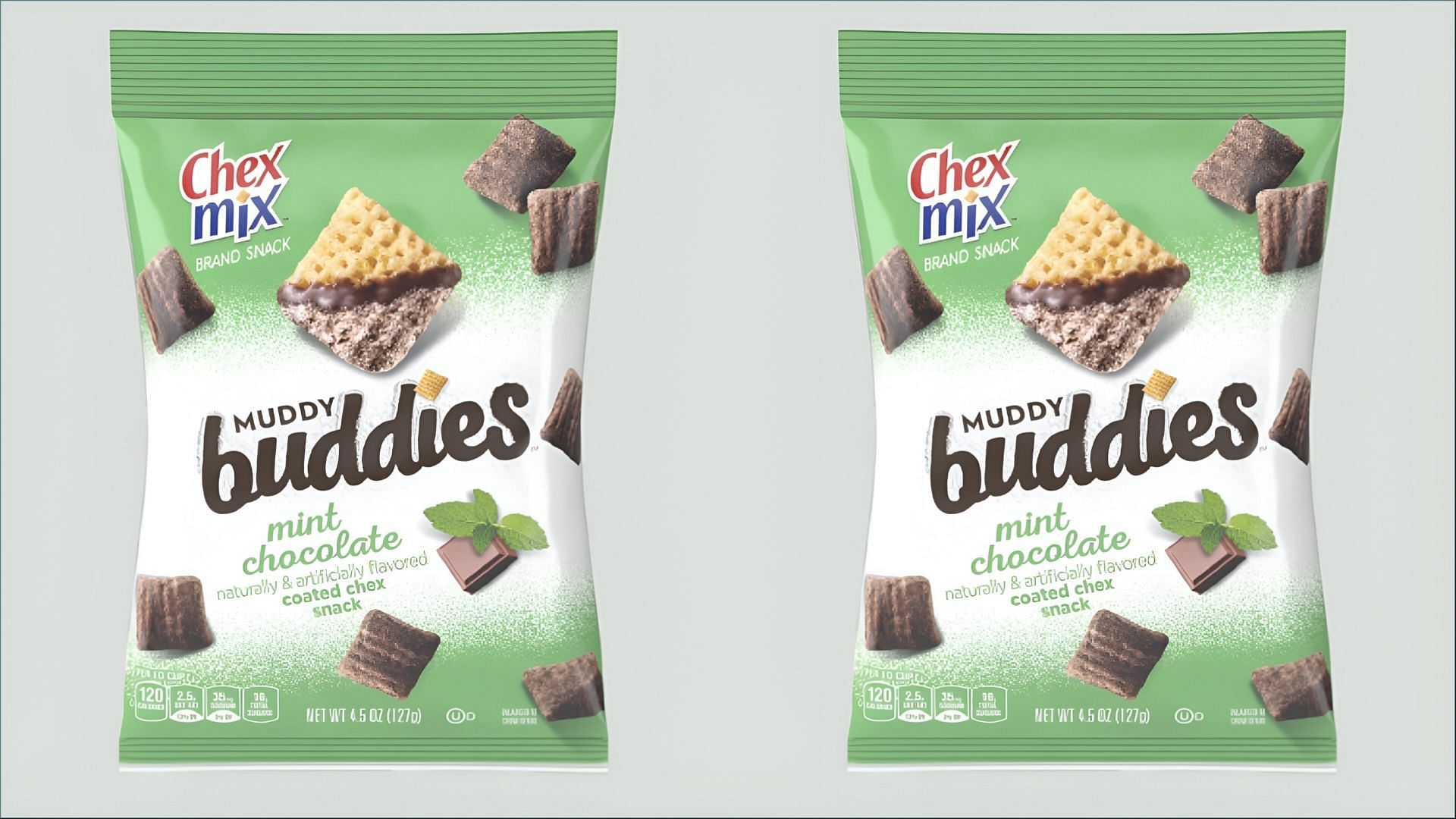 The Muddy Buddy Girl Scout Thin Mints hit stores on March 8 (Image via General Mills / Chex Mix)