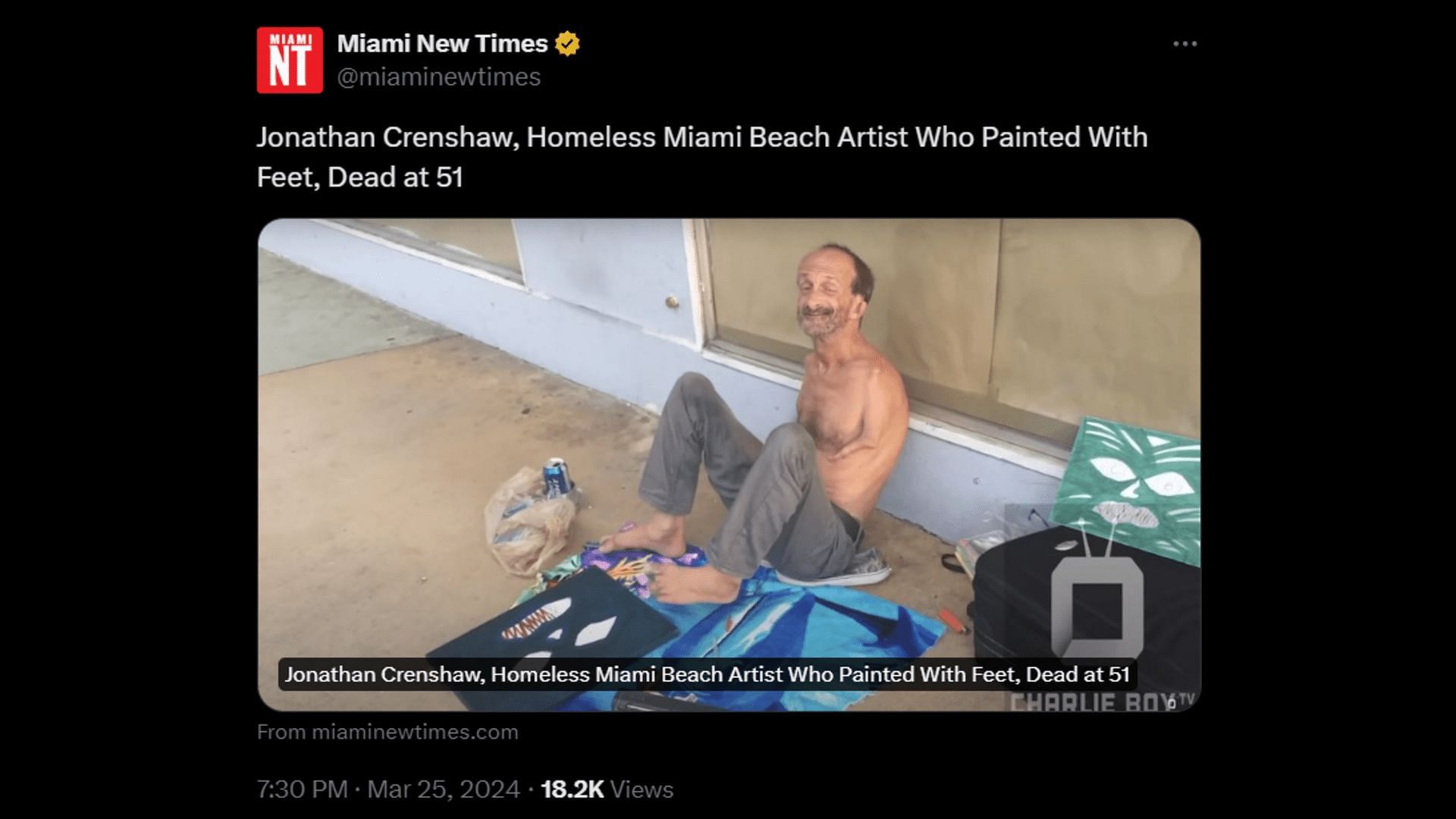 Miami New Times broke the news of Crenshaw&#039;s demise. (Image via X/ miaminewtimes)
