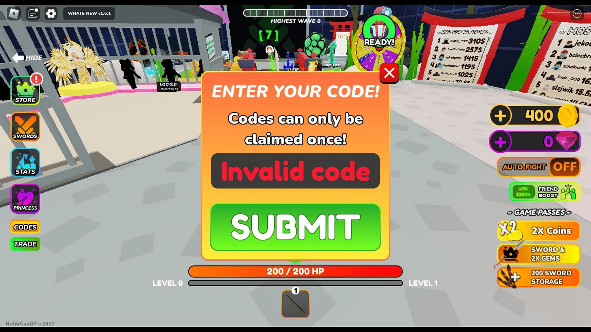 Troubleshoot codes in Anime Blade Universe (Image via Roblox)