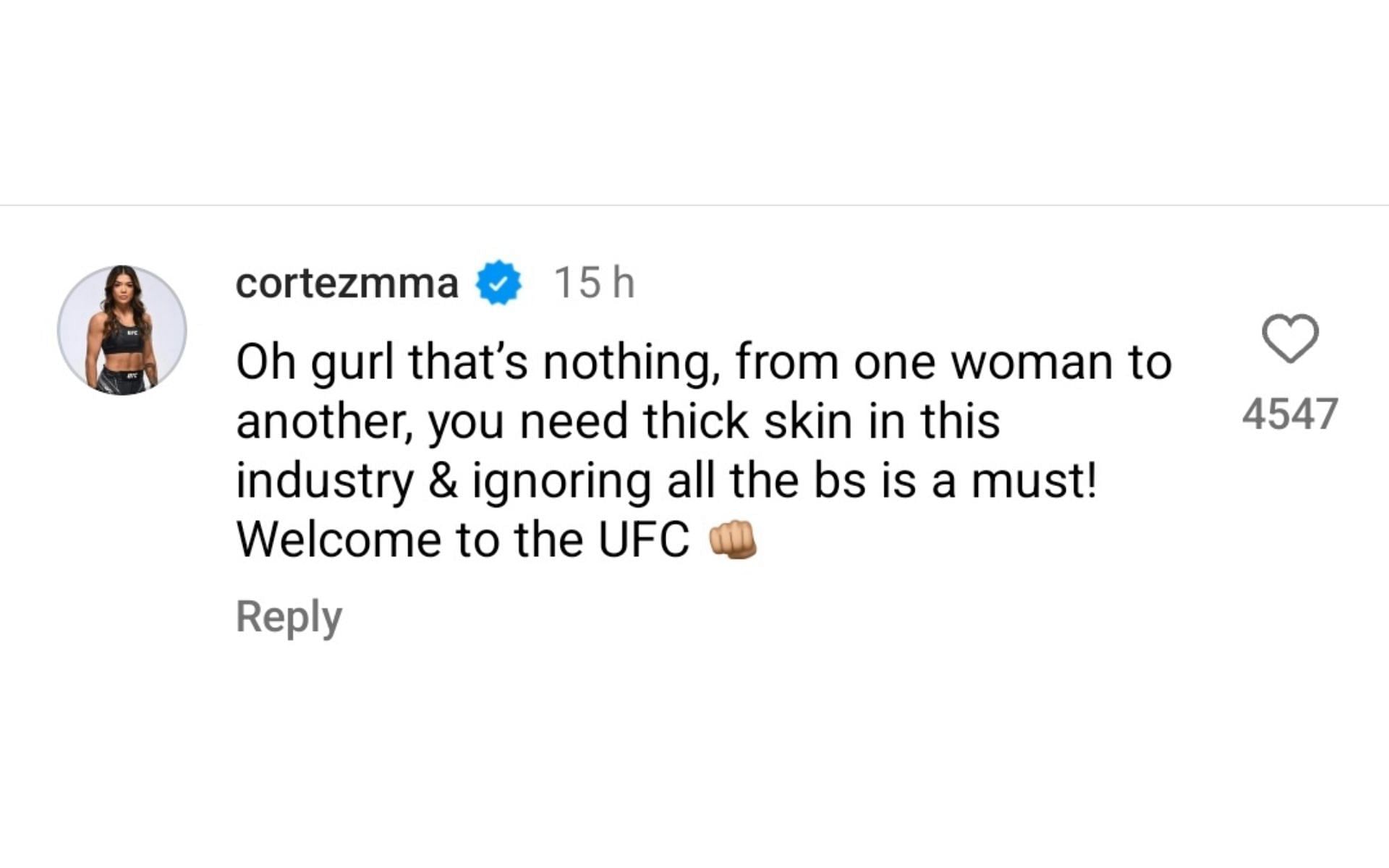 Tracy Cortez&#039;s response to Kayla Harrison&#039;s comment on a question from the UFC 300 fan Q&amp;A [Photo Courtesy @hollyyy__ on X]