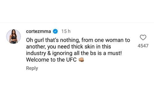 Tracy Cortez's response to Kayla Harrison's comment on a question from the UFC 300 fan Q&A [Photo Courtesy @hollyyy__ on X]