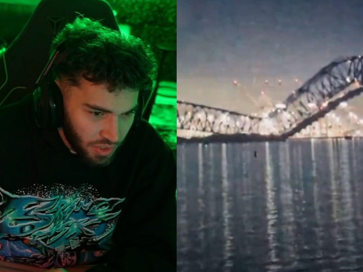 Adin Ross shocked after bridge collapses in Baltimore (Image via Kick/Adin Ross and X/Hayward Jablomi)