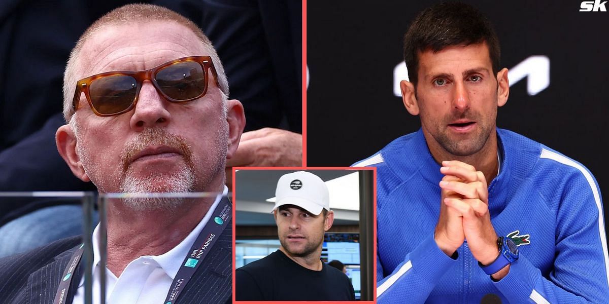Boris Becker (L), Novak Djokovic (R), Andy Roddick (inset)