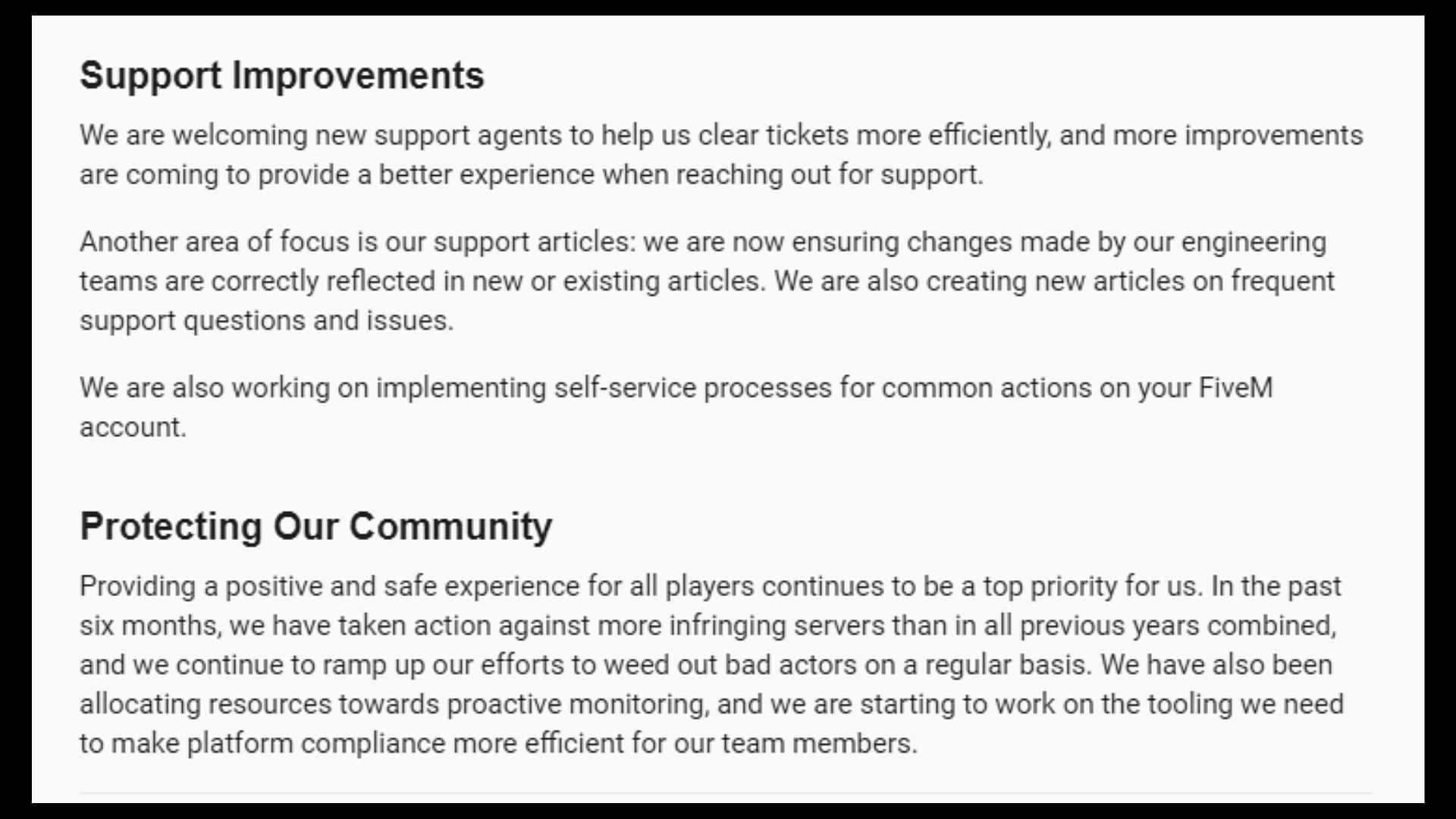 Brief on support improvements and more (Image via forum.cfx.re)