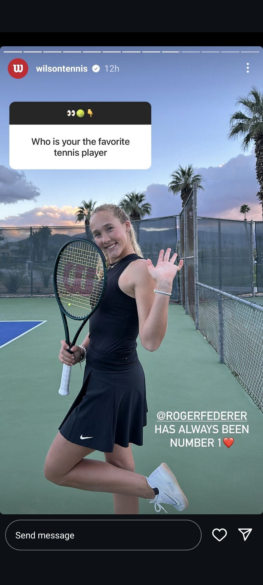 Mirra Andreeva names Roger Federer as her favorite tennis player in an Instagram post