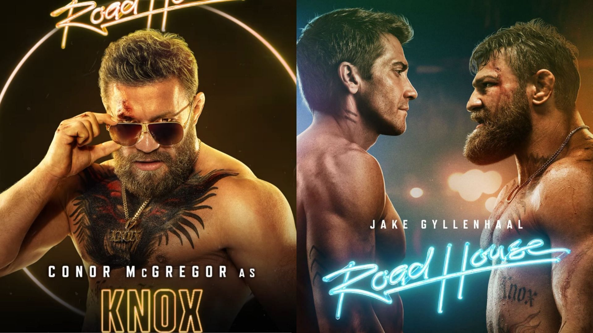 Conor McGregor (left) reacts to Road House behind-the-scenes photographs [Images courtesy of @thenotoriousmma on Instagram]