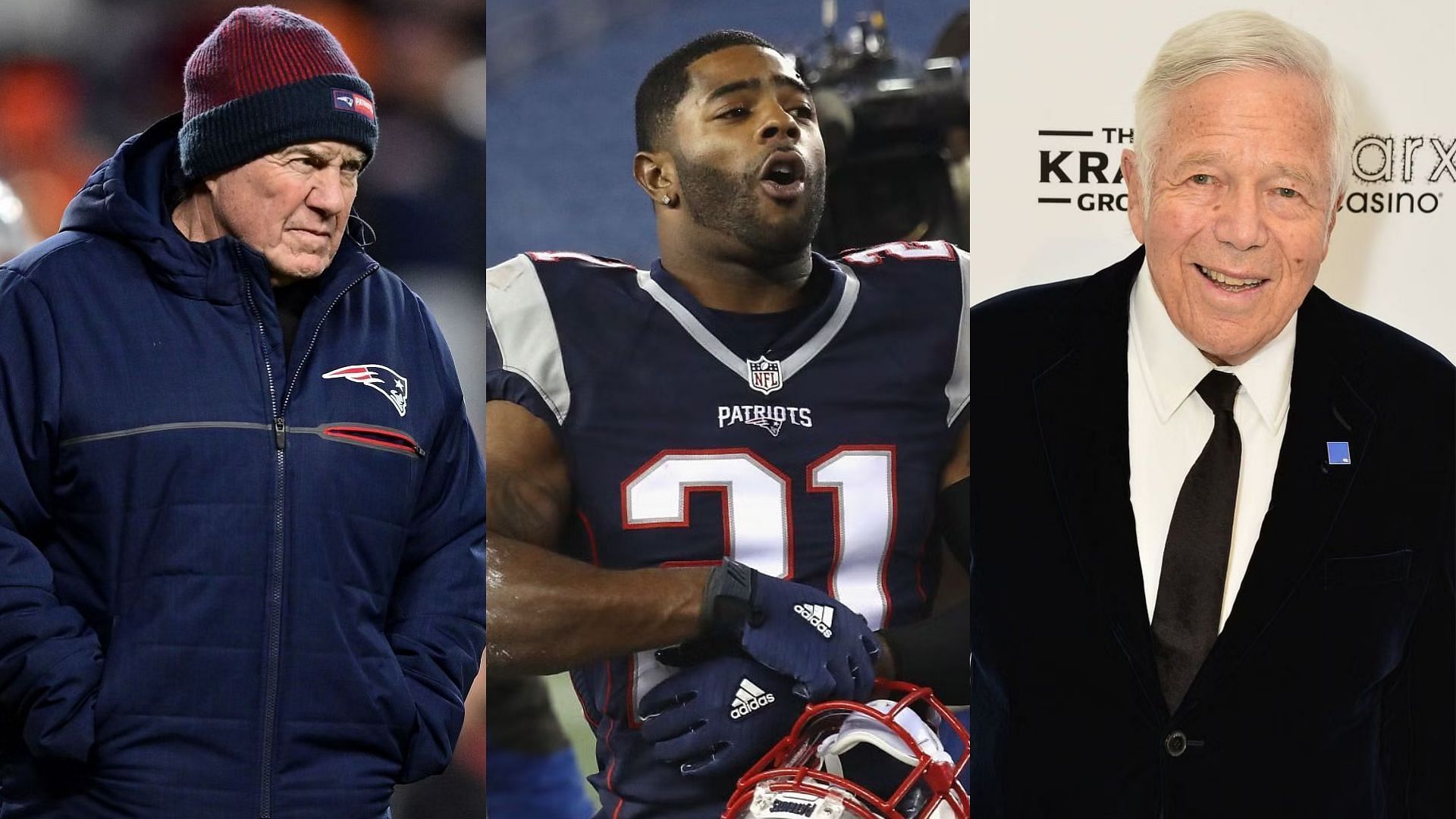 Bill Belichick, Malcolm Butler, and New England Patriots owner Robert Kraft