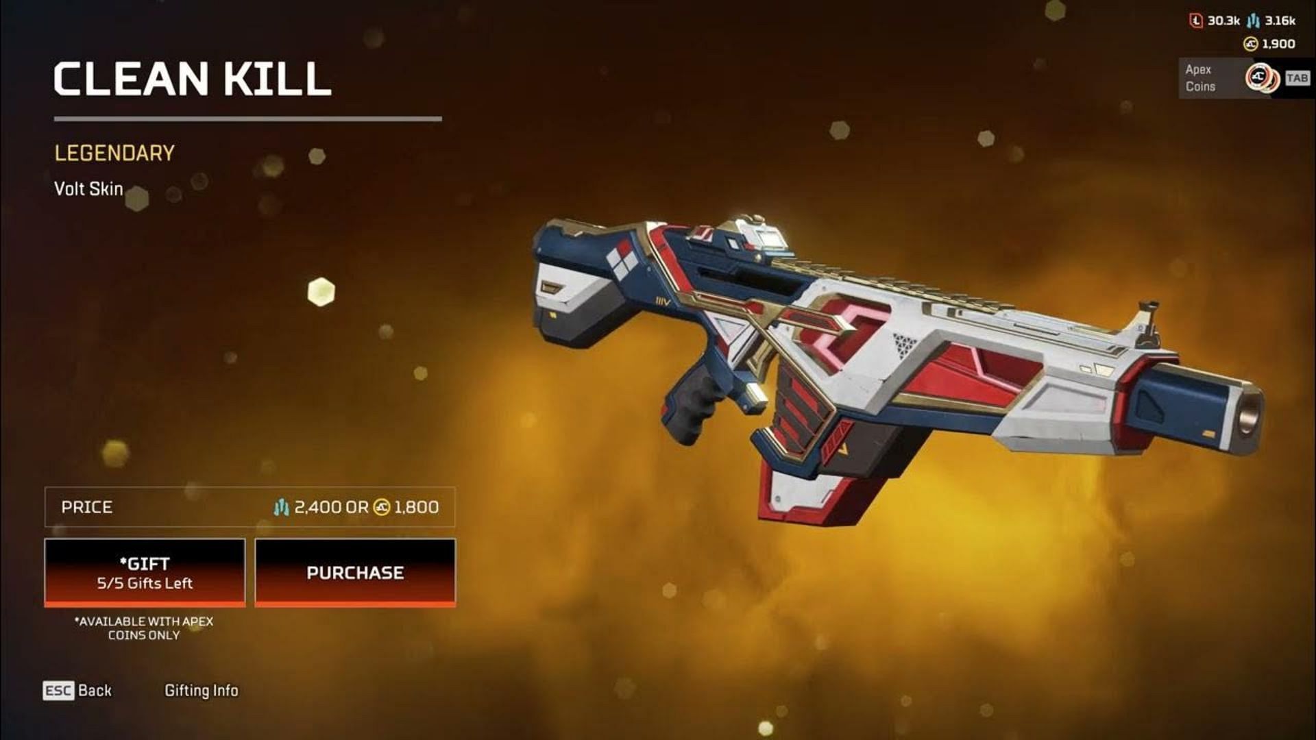 Clean Kill Volt SMG skin (Image via Respawn Entertainment)